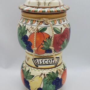 Nonni's Biscotti Hand Painted Fruit Motif Cookie Jar
